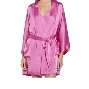 Eberjey Inez Short Robe, Washable Silk - Size Small, Pink
